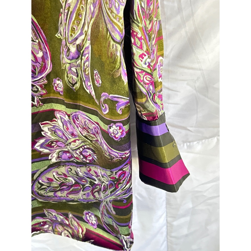 Belle Kim Gravel Paisley Print Button Front Tunic Top Women 1X Olive Purple - Picture 5 of 8